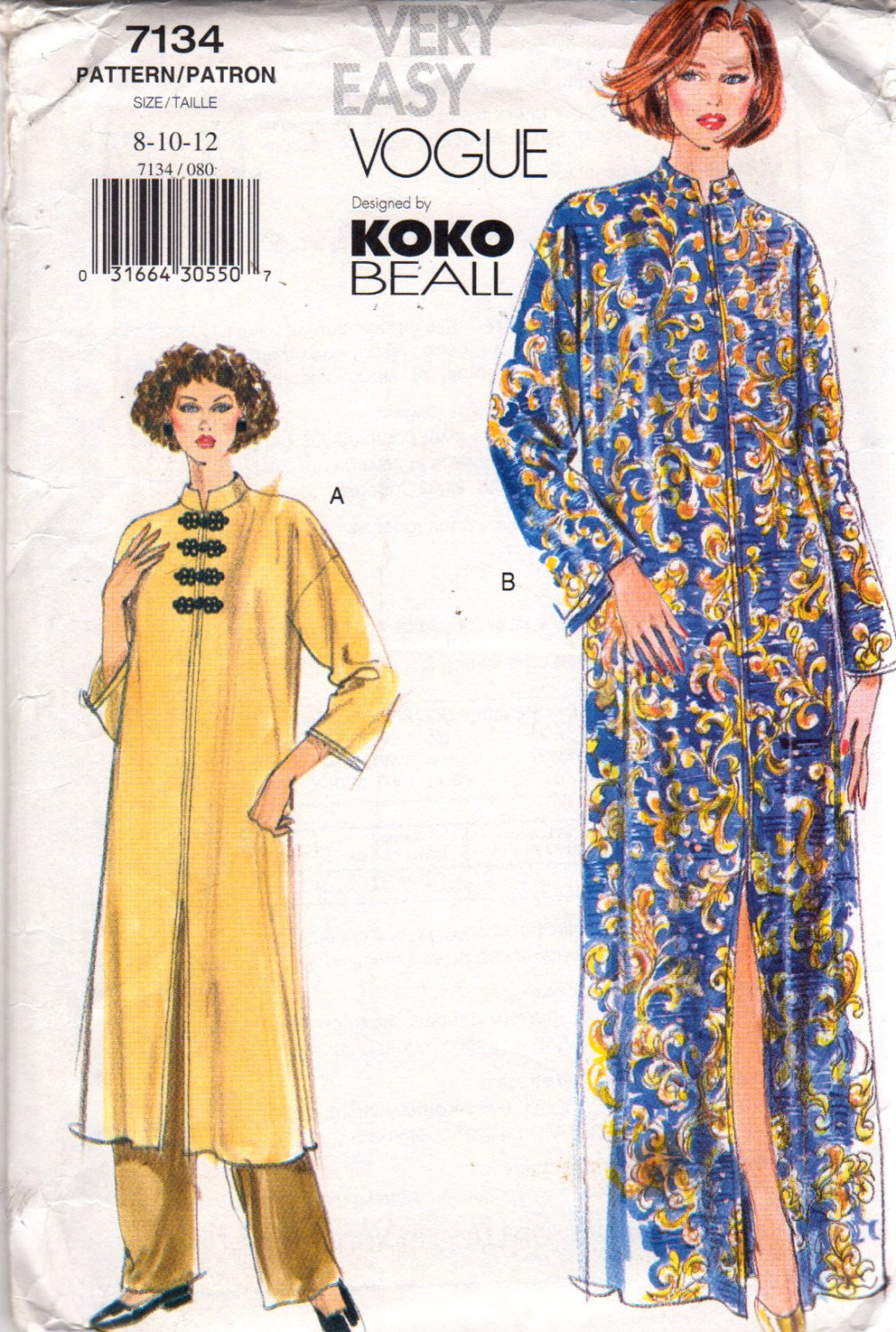 Caftan Sewing Pattern Vogue 7134 Misses A Line Caftan Pull On Pants