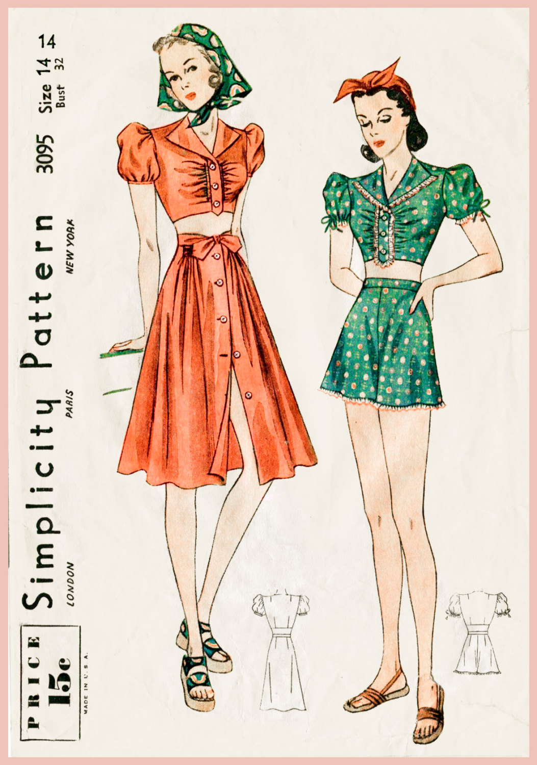 Crop Top Sewing Pattern Vintage Sewing Pattern 1930s 1940s Crop Top