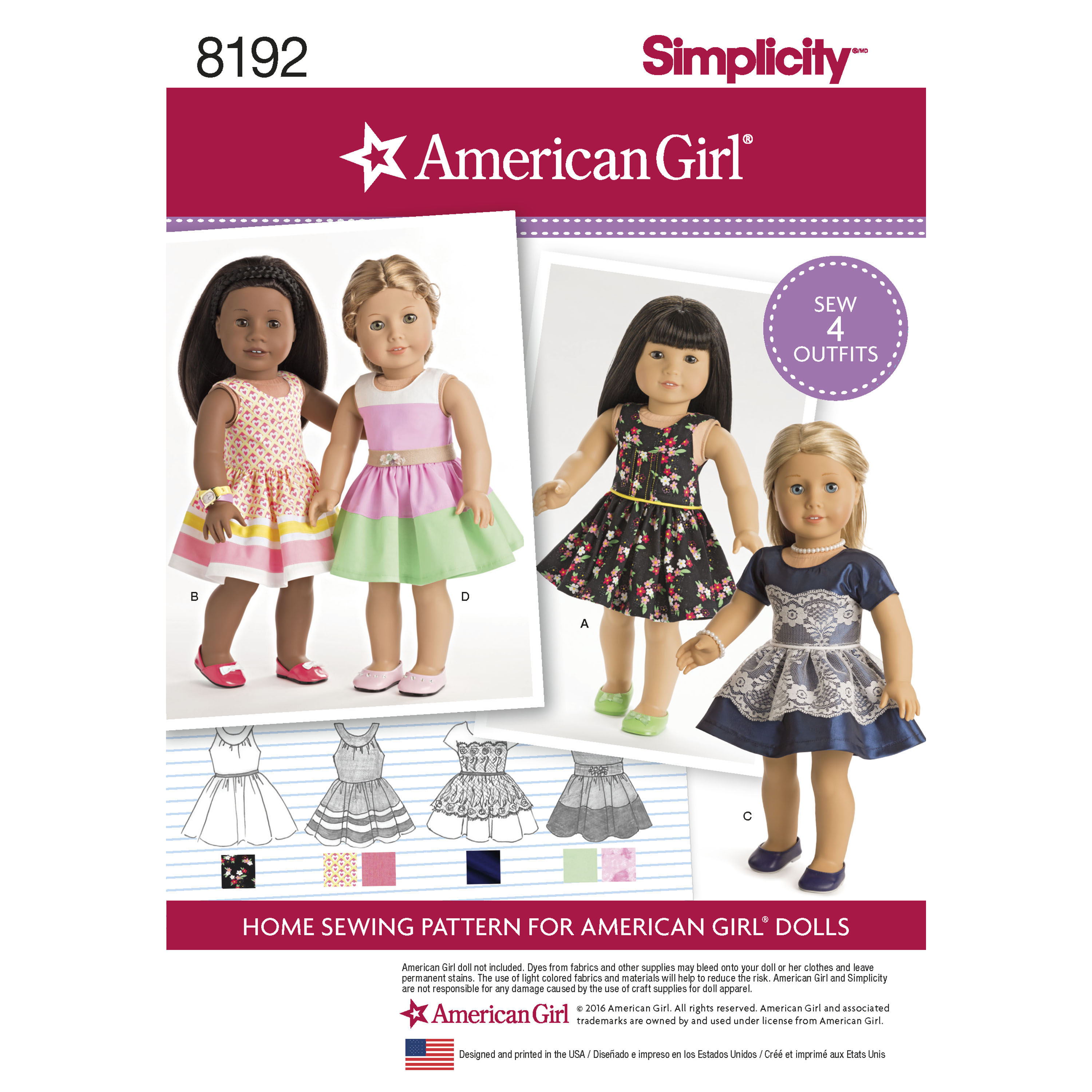 American Girl Doll Sewing Patterns Simplicity 8192 American Girl Doll Clothes For 18 Doll