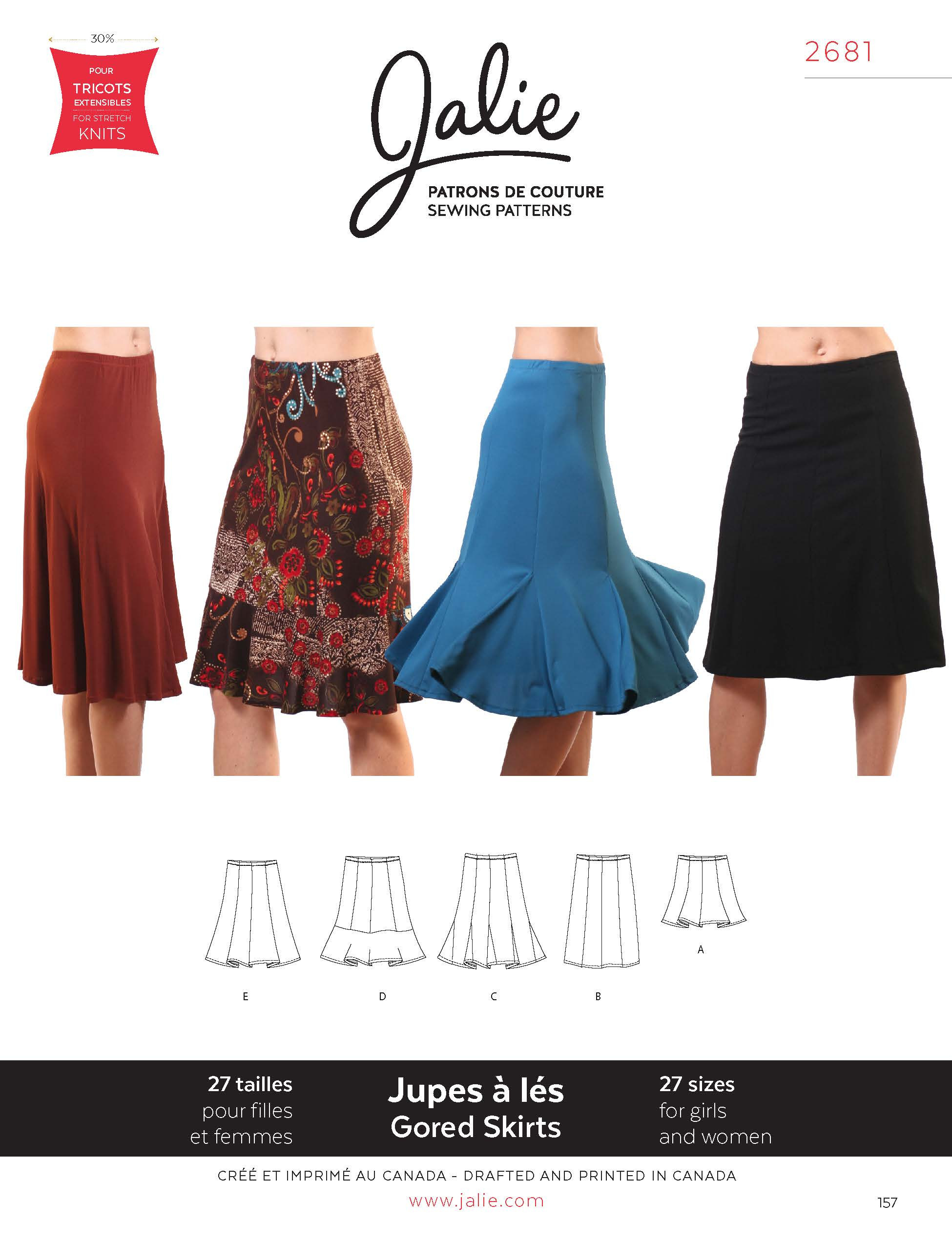 Dance Skirt Sewing Pattern Jalie 2681 Knit Gored Skirts Pattern Sewing Patterns
