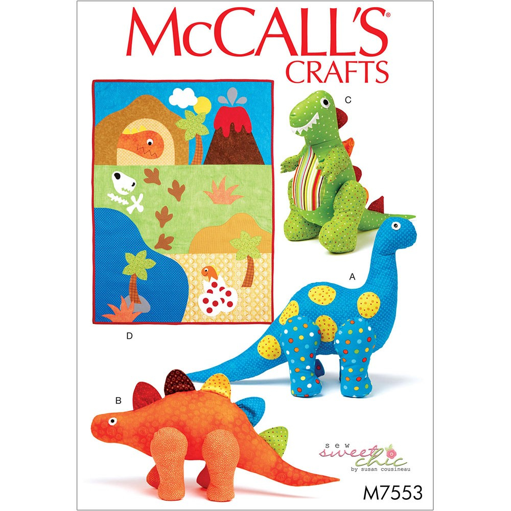 Dinosaur Sewing Pattern Dinosaur Plush Toys And Appliqued Quilt Mccalls Sewing Pattern 7553