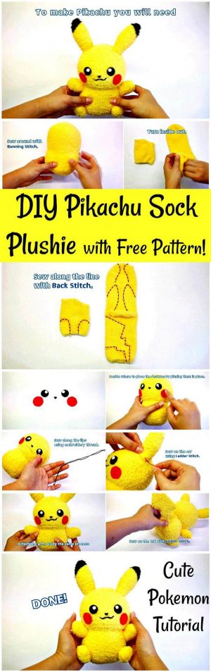 Pokemon Sewing Patterns Diy Pikachu Sock Plushie With Free Pattern Diy ...