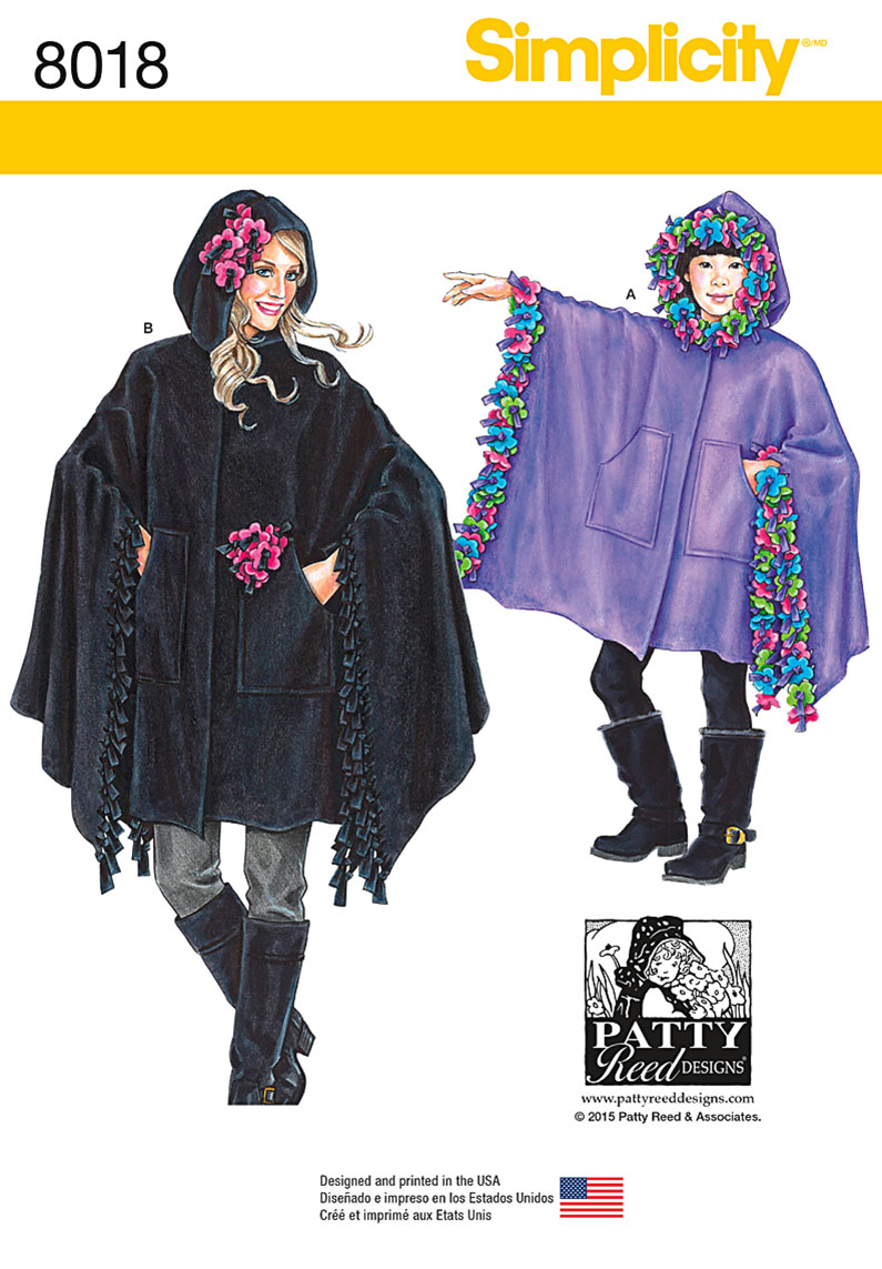 Poncho Sewing Pattern Simplicity 8018 Childs Girls And Misses Fleece