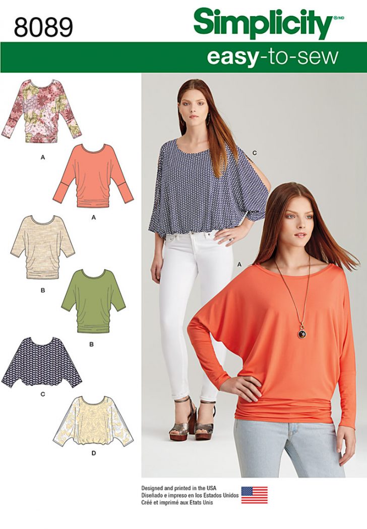 Sewing Pattern Easy Simplicity 8089 Misses Easy To Sew Knit Tops ...