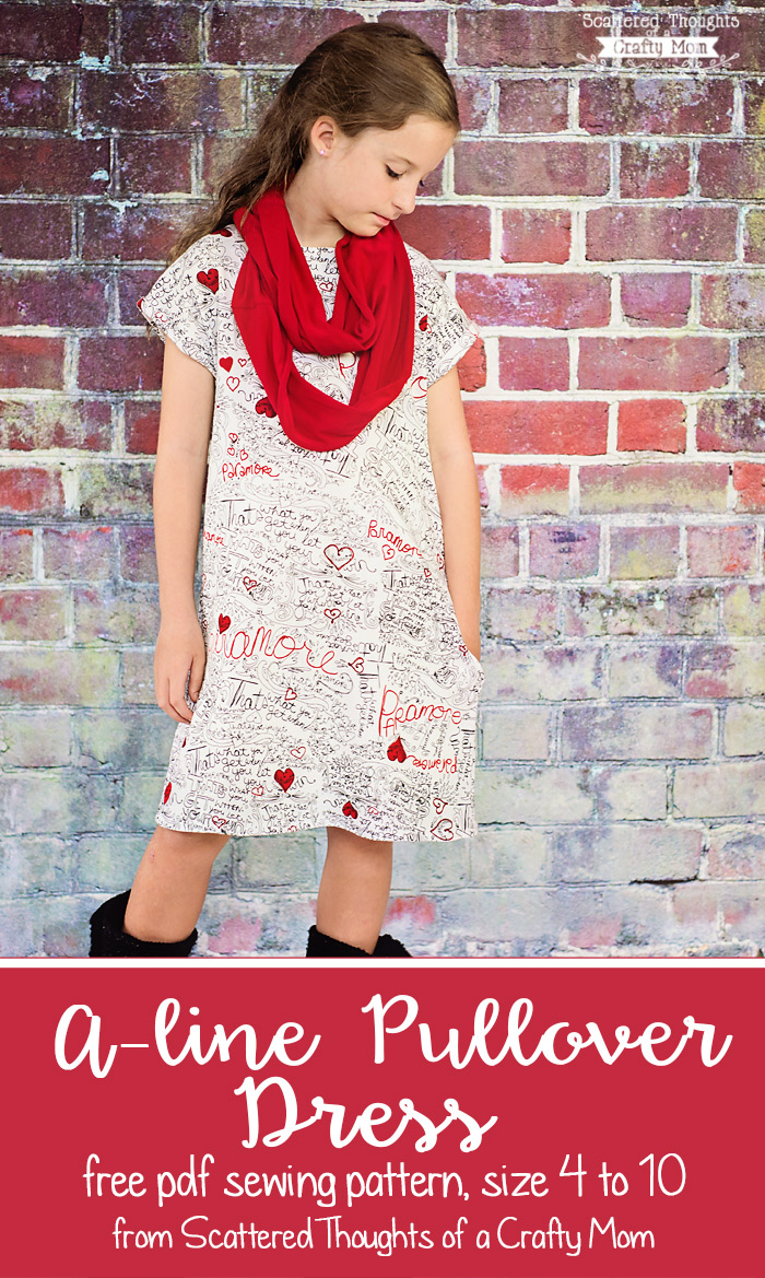 Sewing Pattern For Girl Girls A Line Pullover Dress Free Pattern Size 4 ...