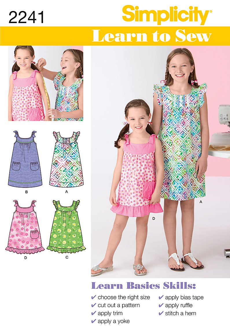 Sewing Patterns Girls Simplicity 2241 Learn To Sew Childs Girls Dresses ...
