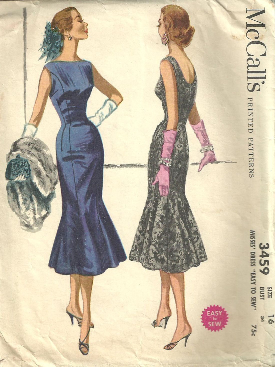 Vintage Sewing Patterns Mccalls 3459 Vintage 50s Sewing Pattern Dress Size 16 2250 Via